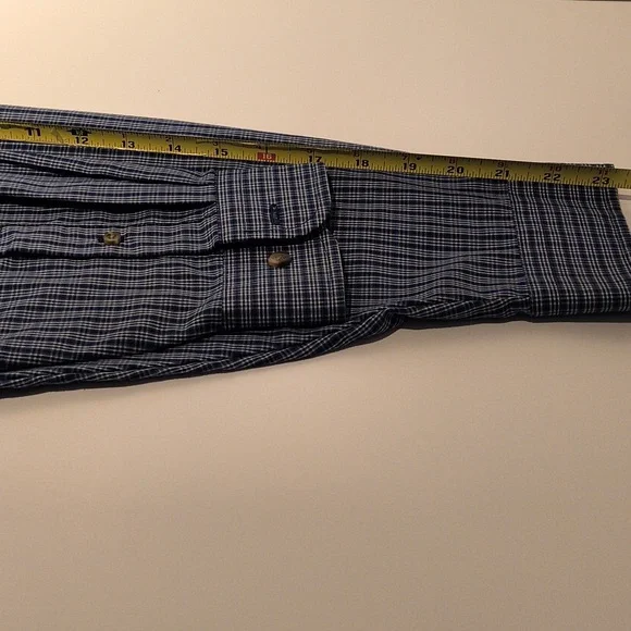 Arrow men's long sleeve button-down shirt large blue/white plaid check - Picture 7 of 11